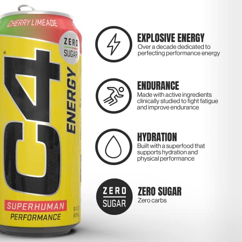 C4 Original Sugar Free Energy Drink 16oz (Pack of 12) | Cherry Limeade | Pre Workout Performance Drink with No Artificial Colors or Dyes