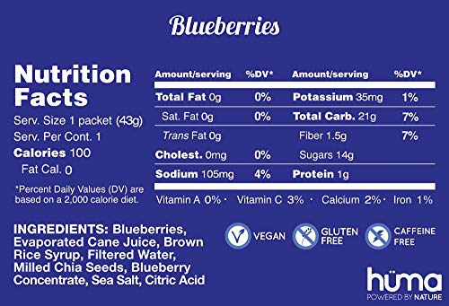 Huma Chia Energy Gel, Blueberries, 12 Gels - Premier Sports Nutrition for Endurance Exercise