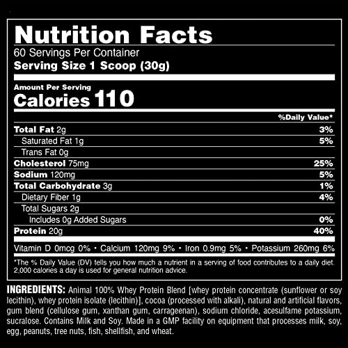 Animal Whey Protein Powder - Chocolate, 4 lb