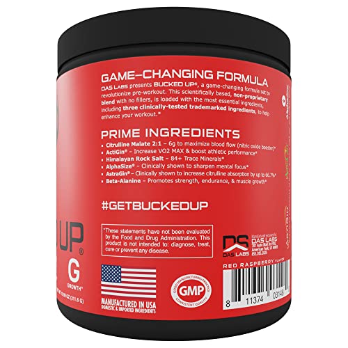 Bucked Up Pre Workout 6 Grams Citrulline, 2 Grams Beta Alanine, and 3 Other Registered trademarked Ingredients (Red Raz)