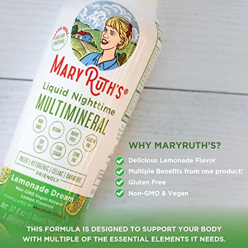 Nighttime Liquid Multimineral Supplement | Sugar Free | Natural Sleep Support for Adults & Kids | NO Melatonin | Magnesium, Calcium & MSM | Lemonade Flavor | Vegan | Gluten Free | 32 Servings