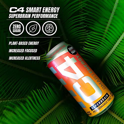 C4 Smart Energy Drink - Sugar Free Performance Fuel & Nootropic Brain Booster, Coffee Substitute or Alternative | Black Cherry 12 Oz - 12 Pack