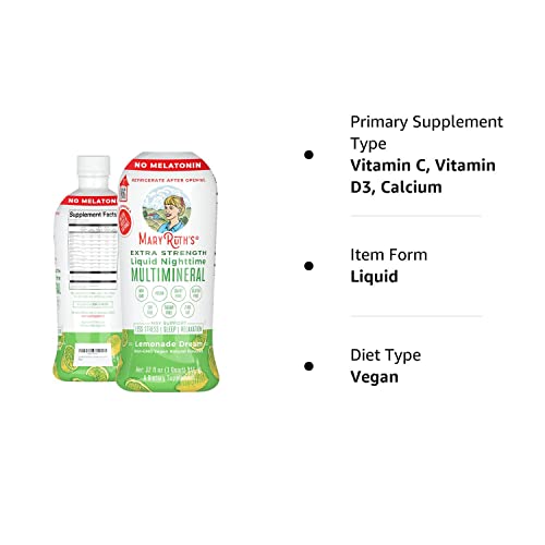 Nighttime Liquid Multimineral Supplement | Sugar Free | Natural Sleep Support for Adults & Kids | NO Melatonin | Magnesium, Calcium & MSM | Lemonade Flavor | Vegan | Gluten Free | 32 Servings