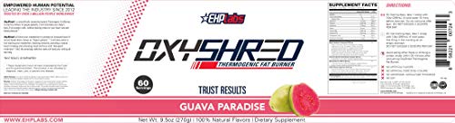 EHPlabs OxyShred Thermogenic Pre Workout Powder & Shredding Supplement - Clinically Proven Preworkout Powder with L Glutamine & Acetyl L Carnitine, Energy Boost Drink - Guava Paradise, 60 Servings