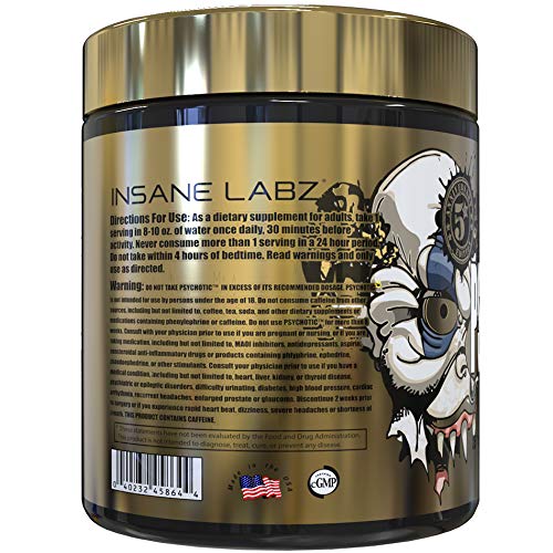 Insane Labz Psychotic Gold, High Stimulant Pre Workout Powder, Extreme Lasting Energy, Focus, Pumps and Endurance with Beta Alanine, DMAE Bitartrate, Citrulline, NO Booster, 35 Srvgs,Melon Mint