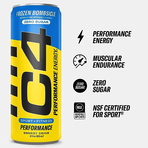 C4 Energy Drink 12oz (Pack of 12) - Frozen Bombsicle - Sugar Free Pre Workout Performance Drink with No Artificial Colors or Dyes