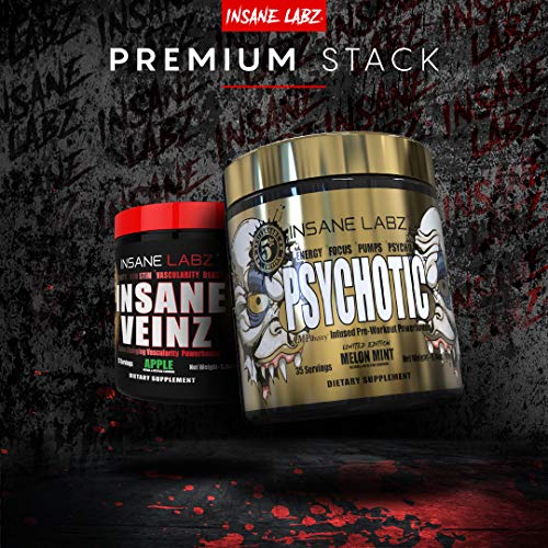 Insane Labz Psychotic Gold, High Stimulant Pre Workout Powder, Extreme Lasting Energy, Focus, Pumps and Endurance with Beta Alanine, DMAE Bitartrate, Citrulline, NO Booster, 35 Srvgs,Melon Mint