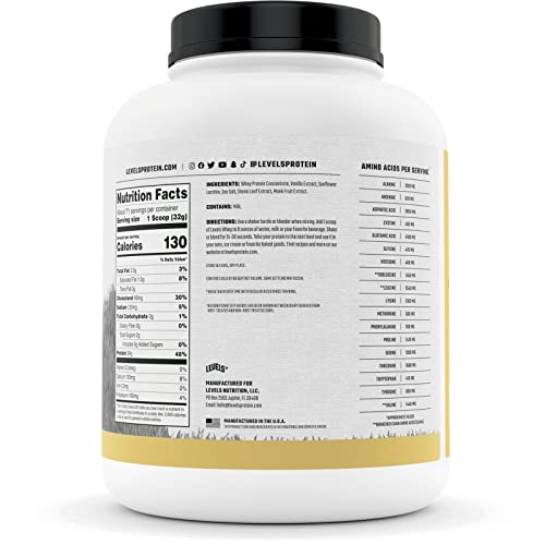 Levels Grass Fed 100% Whey Protein, No Hormones, Vanilla Bean, 5LB