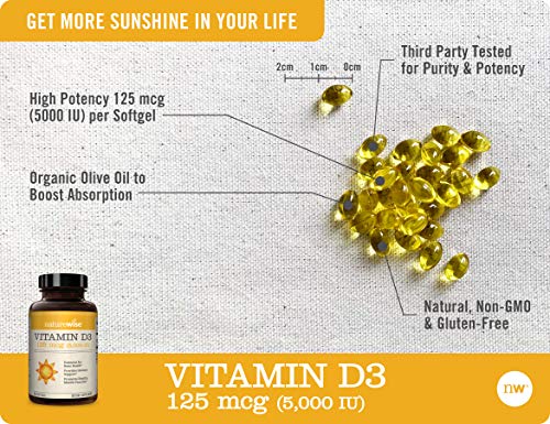 NatureWise Vitamin D3 5,000 IU (1 Year Supply) for Healthy Muscle Function, Bone Health, and Immune Support Non-GMO in Cold-Pressed Organic Olive Oil Gluten-Free (Packaging May Vary) [360 Count]