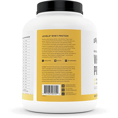 Levels Grass Fed 100% Whey Protein, No Hormones, Vanilla Bean, 5LB