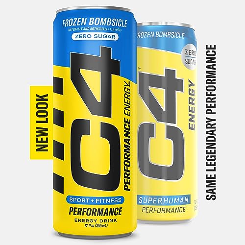 C4 Energy Drink 12oz (Pack of 12) - Frozen Bombsicle - Sugar Free Pre Workout Performance Drink with No Artificial Colors or Dyes
