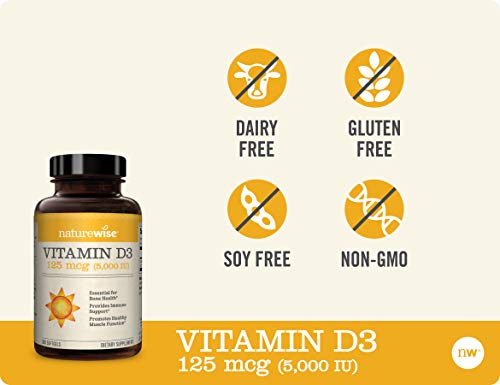 NatureWise Vitamin D3 5,000 IU (1 Year Supply) for Healthy Muscle Function, Bone Health, and Immune Support Non-GMO in Cold-Pressed Organic Olive Oil Gluten-Free (Packaging May Vary) [360 Count]