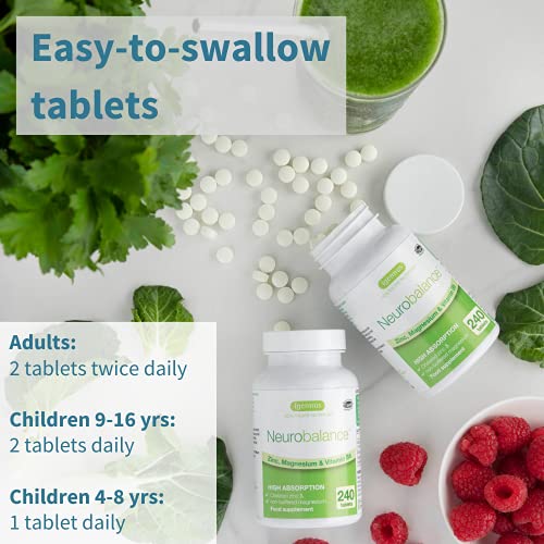 Neurobalance, High Absorption Zinc Magnesium B6 Supplement, Brain, Immune, Sleep & Muscle Recovery, Chelated Zinc Picolinate 24mg, Oxide-Free Magnesium & Vitamin B6, 240 Count, Vegan, by Igennus