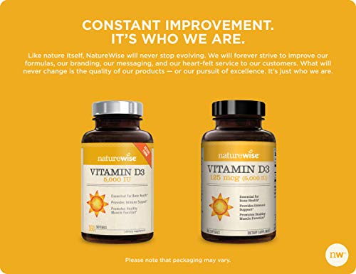 NatureWise Vitamin D3 5,000 IU (1 Year Supply) for Healthy Muscle Function, Bone Health, and Immune Support Non-GMO in Cold-Pressed Organic Olive Oil Gluten-Free (Packaging May Vary) [360 Count]