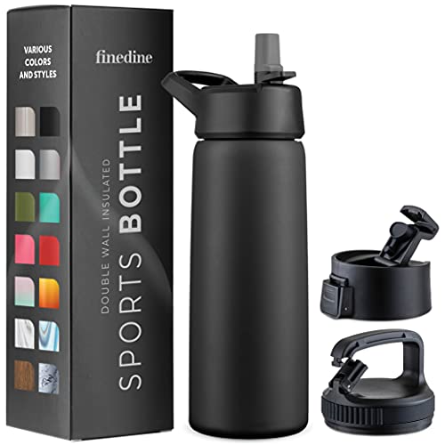Triple Walled Insulated Water Bottle w/ Straw - 25 Oz Stainless Steel Gym Bottle - Black