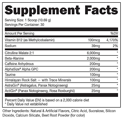Bucked Up Pre Workout - Best Tasting - 6 Grams Citrulline, 2 Grams Beta Alanine Non Proprietary Blend, Powder (Strawberry Kiwi)