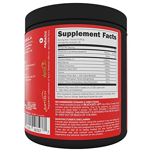 Bucked Up Pre Workout - Best Tasting - 6 Grams Citrulline, 2 Grams Beta Alanine Non Proprietary Blend, Powder (Strawberry Kiwi)