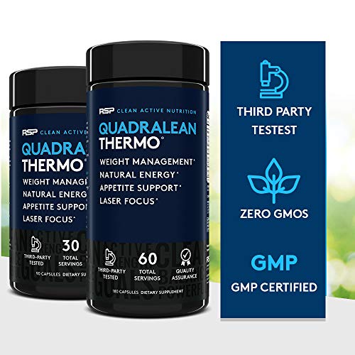 RSP QuadraLean Thermogenic Fat Burner for Men & Women, Weight Loss Supplement, Crash-Free Energy, Metabolism Booster & Appetite Suppressant, Diet Pills, 30 Serv