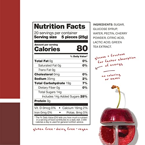 SKRATCH LABS Sport Energy Chews, Sour Cherry with Caffeine (10 Pack) - Developed for Athletes and Sports Performance, Gluten Free, Dairy Free, Vegan