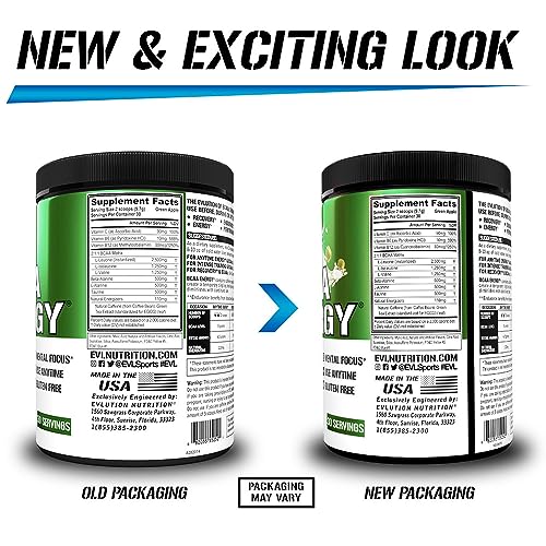 EVL BCAAs Amino Acids Powder - Rehydrating BCAA Powder Post Workout Recovery Drink with Natural Caffeine - BCAA Energy Pre Workout Powder for Muscle Recovery Lean Growth and Endurance - Green Apple