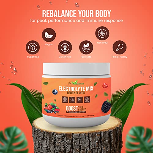 Pride Naturals Electrolyte Powder, No Sugar Hydration Drink for Energy and Immune Support, Sugar Free Keto Electrolytes Powder with Vitamin C, Calcium, Potassium, Zinc (198g, Berry)