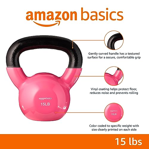 15lb Pink Vinyl Coated Cast Iron Kettlebell