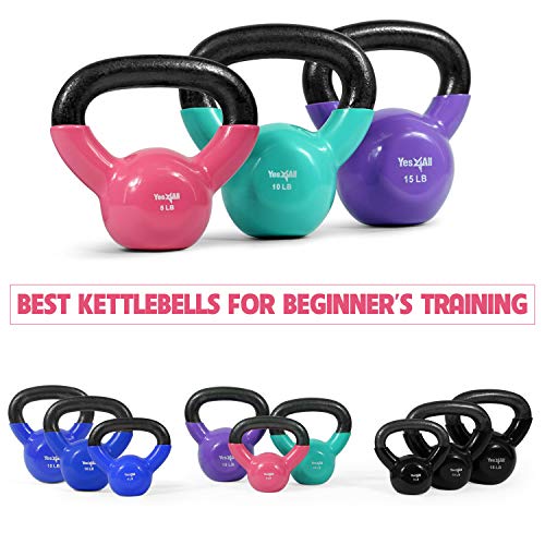 Yes4All Vinyl Coated Kettlebell Set, Ideal for Full Body Workout