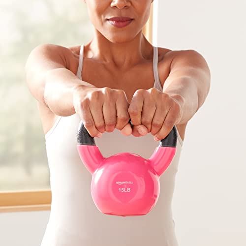 15lb Pink Vinyl Coated Cast Iron Kettlebell
