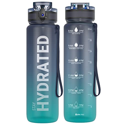 32oz Motivational Sports Water Bottle with Time Marker