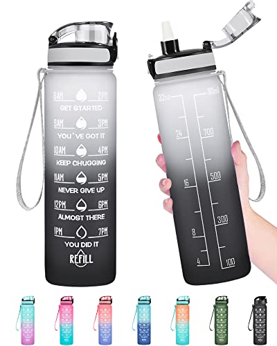 32oz Motivational Fitness Water Bottle with Leakproof Straw