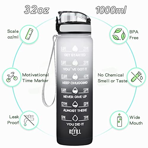 32oz Motivational Fitness Water Bottle with Leakproof Straw