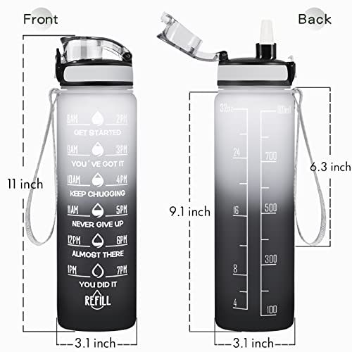 32oz Motivational Fitness Water Bottle with Leakproof Straw