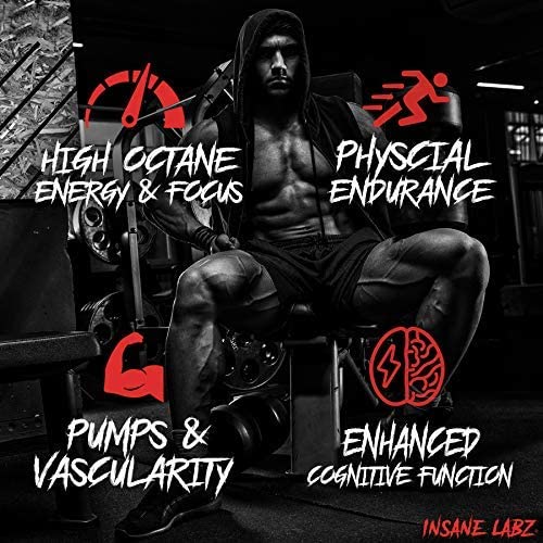 Insane Labz Psychotic Gold, High Stimulant Pre Workout Powder, Extreme Lasting Energy, Focus, Pumps and Endurance with Beta Alanine, DMAE Bitartrate, Citrulline, NO Booster, 35 Srvgs, Gummy Candy