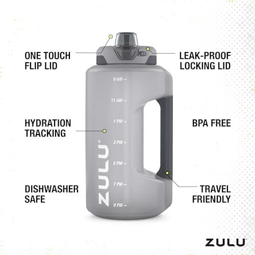 ZULU 64oz Half Gallon Water Bottle, Grey