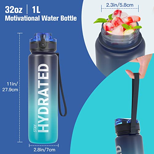 32oz Motivational Sports Water Bottle with Time Marker