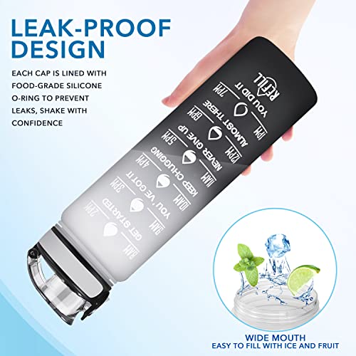 32oz Motivational Fitness Water Bottle with Leakproof Straw