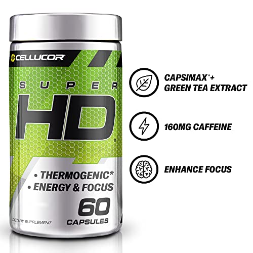 Cellucor Super HD Thermogenic Fat Burner Weight Loss Supplement, Appetite Suppressant, & Energy Booster Capsimax, Green Tea Extract, 160mg Caffeine & More 60 Capsules (Packaging May Vary)