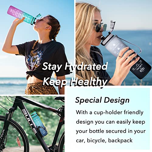32oz Motivational Fitness Water Bottle with Leakproof Straw