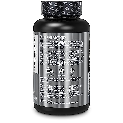 Build PM Night Time Muscle Builder & Sleep Aid - Post Workout Recovery & Sleep Support Supplement w/VitaCherry Tart Cherry, Ashwagandha, Melatonin, More - 60 Natural Veggie Pills