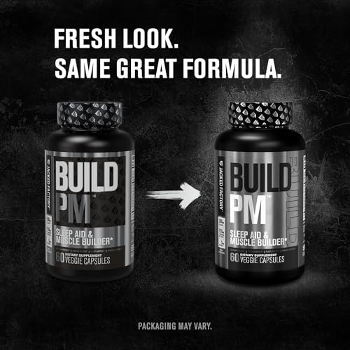 Build PM Night Time Muscle Builder & Sleep Aid - Post Workout Recovery & Sleep Support Supplement w/VitaCherry Tart Cherry, Ashwagandha, Melatonin, More - 60 Natural Veggie Pills