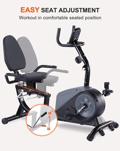 ECHANFIT Recumbent Exercise Bike with 16 Levels Magnetic Resistance for Seniors Adults, Indoor Stationary Bike for Home with Quick Adjustable Seat and Pulse Rate Monitor, 350 LB Weight Capacity