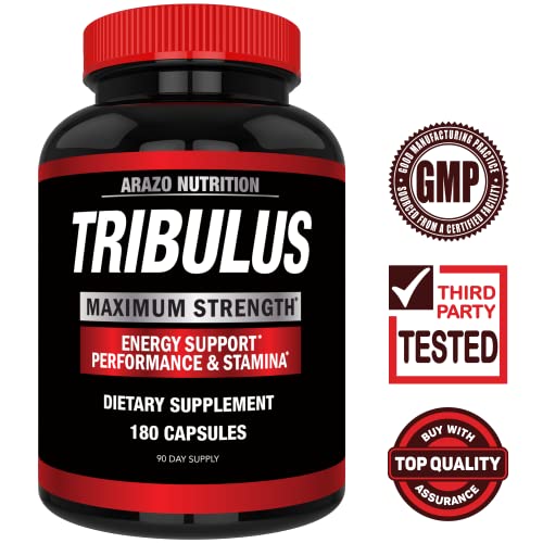 Tribulus Terrestris Extract Powder - Testosterone Booster with Estrogen Blocker - Arazo Nutrition USA - 180 Capsules