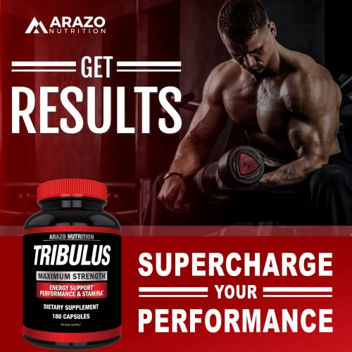 Tribulus Terrestris Extract Powder - Testosterone Booster with Estrogen Blocker - Arazo Nutrition USA - 180 Capsules