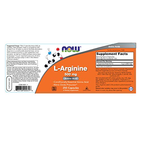 Now Foods L-Arginine 500mg - 250 ct (Pack of 3)