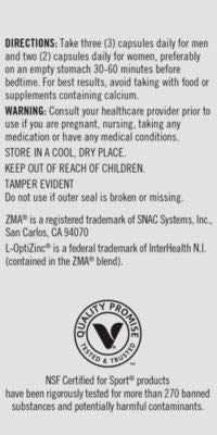 True Athlete ZMA with Theanine Combination of Zinc Magnesium to Help Increase Muscle Strength Power, NSF Certified for Sport (180 Capsules)