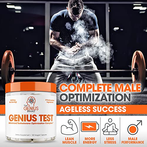 Genius Test - The Smart Testosterone Booster For Men | Natural Energy Supplement, Brain & Libido Support, Fat Loss | Muscle Builder with Ksm-66 Ashwagandha, Shilajit and Tongkat Ali, 120 Veggie Pills