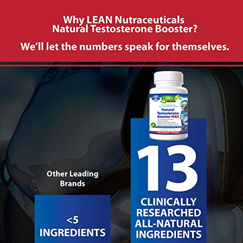 Lean Nutraceuticals Md Certified Testosterone Booster for Men Max Natural Actives Metabolism Booster Muscle Builder Tongkat Ali, Tribulus Territis, Horny Goat, Dhea, DAA, Fenugreek 90 Caps
