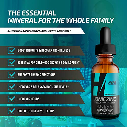 HYPR Ionic Liquid Zinc Drops. Best Advanced Nano Zinc Liquid Vitamin Supplement for Immune Support + Energy. High Bioavailability Triple Distilled and Nanotized for Men and Women