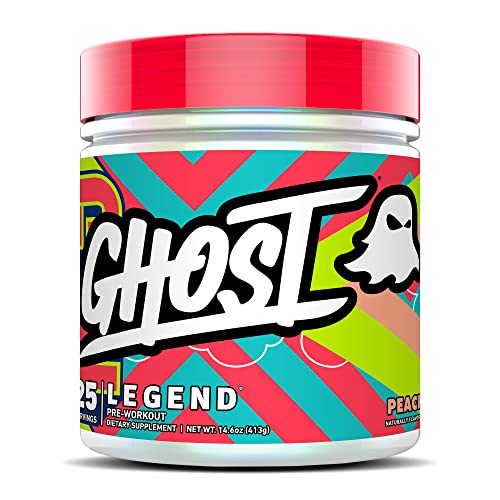 GHOST Legend Pre-Workout Energy Powder, Peach - 25 Servings - Caffeine, L-Citrulline, & Beta Alanine Blend for Energy Focus & Pumps - Free of Soy, Sugar & Gluten, Vegan