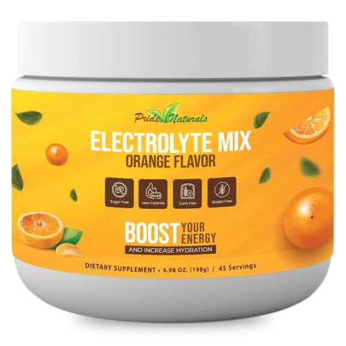 Pride Naturals Electrolyte Powder, No Sugar Hydration Drink for Energy and Immune Support, Sugar Free Keto Electrolytes Powder with Vitamin C, Calcium, Potassium, Zinc (198g, Orange)